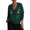 image:imagechouyatou Womens Floral Embroidery Cardigan Sweater V Neck Knitted JacketDark Green