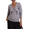 image:imagechouyatou Womens Floral Embroidery Cardigan Sweater V Neck Knitted JacketGray