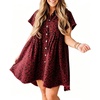 image:imagechouyatou Womens Leopard Print Short Sleeve Babydoll Denim Shirt DressRed