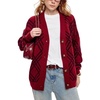 image:imagechouyatou Womens Retro Plaid Button Down Cardigans Color Block Knit Cardigan Sweater Trench Coat OuterwearRed