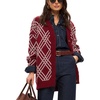 image:imagechouyatou Womens Retro Plaid Button Down Cardigans Color Block Knit Cardigan Sweater Trench Coat OuterwearWine Red