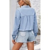 image:imagechouyatou Womens 2024 Button Down Denim Shirt Fashion Drawstring Waist Collared Crop Business Casual TopLight Blue