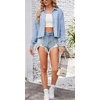 image:imagechouyatou Womens 2024 Button Down Denim Shirt Fashion Drawstring Waist Collared Crop Business Casual TopLight Blue