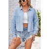 image:imagechouyatou Womens 2024 Button Down Denim Shirt Fashion Drawstring Waist Collared Crop Business Casual TopLight Blue