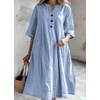 image:imagechouyatou Womens Casual Loose VNeck Linen Dress Summer Button Down Beach Midi Dress SundressLight Blue