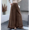 image:imagechouyatou Womens Ruffle Hem Corduroy Pants Elastic Waist Wide Leg PantsCoffee