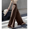 image:imagechouyatou Womens Ruffle Hem Corduroy Pants Elastic Waist Wide Leg PantsCoffee