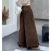 image:imagechouyatou Womens Ruffle Hem Corduroy Pants Elastic Waist Wide Leg PantsCoffee