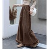 image:imagechouyatou Womens Ruffle Hem Corduroy Pants Elastic Waist Wide Leg PantsCoffee