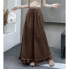 image:imagechouyatou Womens Ruffle Hem Corduroy Pants Elastic Waist Wide Leg PantsCoffee