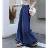 image:imagechouyatou Womens Ruffle Hem Corduroy Pants Elastic Waist Wide Leg PantsNavy Blue