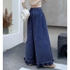 image:imagechouyatou Womens Ruffle Hem Corduroy Pants Elastic Waist Wide Leg PantsNavy Blue