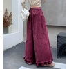 image:imagechouyatou Womens Ruffle Hem Corduroy Pants Elastic Waist Wide Leg PantsWine Red