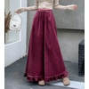 image:imagechouyatou Womens Ruffle Hem Corduroy Pants Elastic Waist Wide Leg PantsWine Red