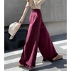 image:imagechouyatou Womens Ruffle Hem Corduroy Pants Elastic Waist Wide Leg PantsWine Red