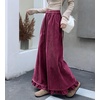 image:imagechouyatou Womens Ruffle Hem Corduroy Pants Elastic Waist Wide Leg PantsWine Red