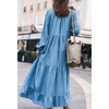 image:imagechouyatou Womens Summer Boho VNeck Tiered Denim Dress Casual Flowy Maxi Tunic Shirt DressBlue