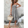 image:imagechouyatou Womens Summer Spaghetti Strap Striped Dress Elastic Waist ALine Swing Midi Beach Dress SundressGrey