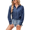 image:imagechouyatou Womens 2024 Button Down Denim Shirt Fashion Drawstring Waist Collared Crop Business Casual TopDark Blue