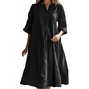 image:imagechouyatou Womens Casual Loose VNeck Linen Dress Summer Button Down Beach Midi Dress SundressBlack