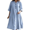 image:imagechouyatou Womens Casual Loose VNeck Linen Dress Summer Button Down Beach Midi Dress SundressLight Blue