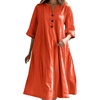 image:imagechouyatou Womens Casual Loose VNeck Linen Dress Summer Button Down Beach Midi Dress SundressOrange Red