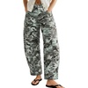 image:imagechouyatou Womens Distressed Barrel Jeans Y2K Camouflage Print Wide Leg Jeans High Waisted Denim Ankle PantsCamouflage Blue