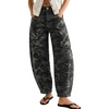 image:imagechouyatou Womens Distressed Barrel Jeans Y2K Camouflage Print Wide Leg Jeans High Waisted Denim Ankle PantsCamouflage Grey