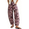 image:imagechouyatou Womens Distressed Barrel Jeans Y2K Camouflage Print Wide Leg Jeans High Waisted Denim Ankle PantsCamouflage Pink