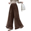 image:imagechouyatou Womens Ruffle Hem Corduroy Pants Elastic Waist Wide Leg PantsCoffee