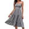 image:imagechouyatou Womens Summer Spaghetti Strap Striped Dress Elastic Waist ALine Swing Midi Beach Dress SundressGrey
