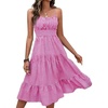 image:imagechouyatou Womens Summer Spaghetti Strap Striped Dress Elastic Waist ALine Swing Midi Beach Dress SundressHot Pink