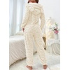 image:imagechouyatou Bear Hooded Onesie Pajamas Fuzzy Fleece Heart Loungewear JumpsuitBeige