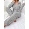 image:imagechouyatou Bear Hooded Onesie Pajamas Fuzzy Fleece Heart Loungewear JumpsuitGrey