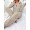 image:imagechouyatou Bear Hooded Onesie Pajamas Fuzzy Fleece Heart Loungewear JumpsuitKhaki