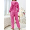 image:imagechouyatou Bear Hooded Onesie Pajamas Fuzzy Fleece Heart Loungewear JumpsuitRose Red