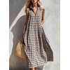 image:imagechouyatou Womens Sleeveless Plaid Cotton Dress Lapel Button Front Gingham Long Shirt Dress with PocketsBrown