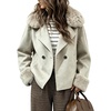 image:imagechouyatou Women Cropped Wool Blend Coat Faux Fur Collar Short Winter JacketApricot