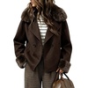 image:imagechouyatou Women Cropped Wool Blend Coat Faux Fur Collar Short Winter JacketBrown
