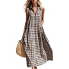 image:imagechouyatou Womens Sleeveless Plaid Cotton Dress Lapel Button Front Gingham Long Shirt Dress with PocketsBrown