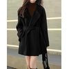 image:imagechouyatou Women Winter Double Breasted Wool Pea Coat Belted Casual Winter OvercoatBlack
