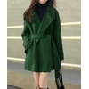 image:imagechouyatou Women Winter Double Breasted Wool Pea Coat Belted Casual Winter OvercoatGreen