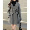 image:imagechouyatou Women Winter Double Breasted Wool Pea Coat Belted Casual Winter OvercoatGrey