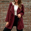 image:imagechouyatou Womens Hooded Wool Coat Double Breasted Lapel Trench Pea CoatDark Red