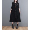 image:imagechouyatou Womens Spaghetti Strap Corduroy Overall Dress Jumper Button Down Midi Long Tank Dress with PocketsBlack