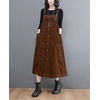image:imagechouyatou Womens Spaghetti Strap Corduroy Overall Dress Jumper Button Down Midi Long Tank Dress with PocketsBrown