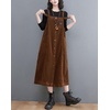 image:imagechouyatou Womens Spaghetti Strap Corduroy Overall Dress Jumper Button Down Midi Long Tank Dress with PocketsBrown