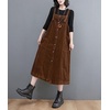 image:imagechouyatou Womens Spaghetti Strap Corduroy Overall Dress Jumper Button Down Midi Long Tank Dress with PocketsBrown