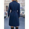 image:imagechouyatou Womens Winter Thickened Belted Wool Coat Business Casual Shawl Collar Long Pea CoatDark Blue