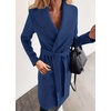 image:imagechouyatou Womens Winter Thickened Belted Wool Coat Business Casual Shawl Collar Long Pea CoatDark Blue